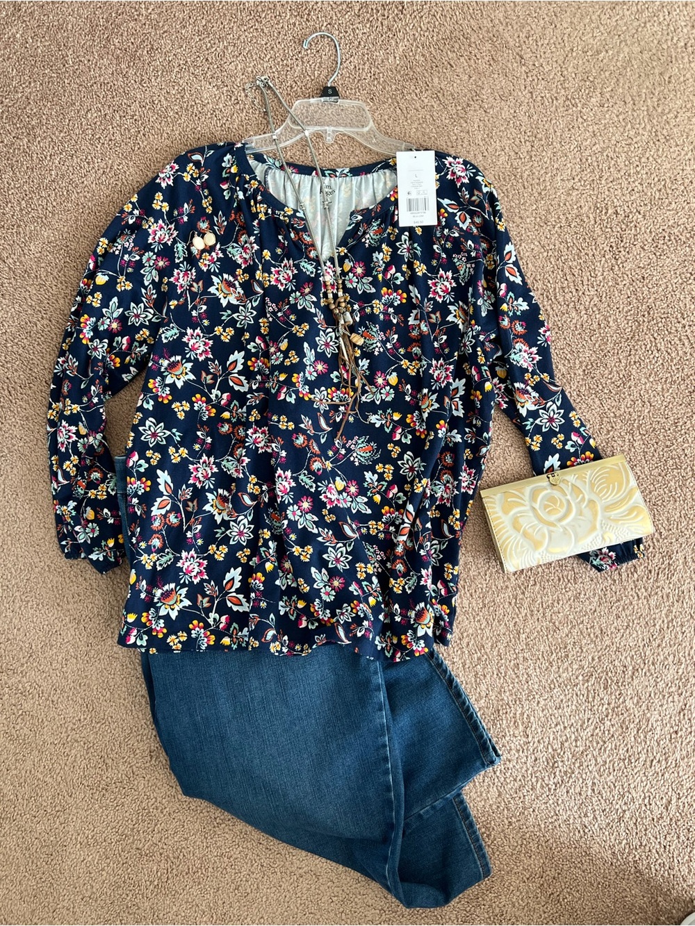 Floral Navy Women's Top L